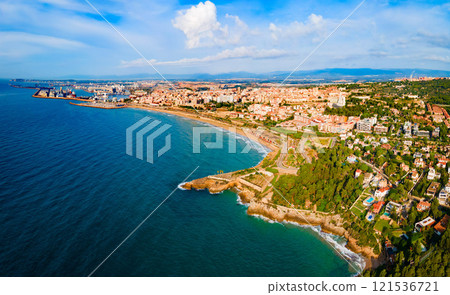Tarragona city aerial panoramic view in Spain 121536721