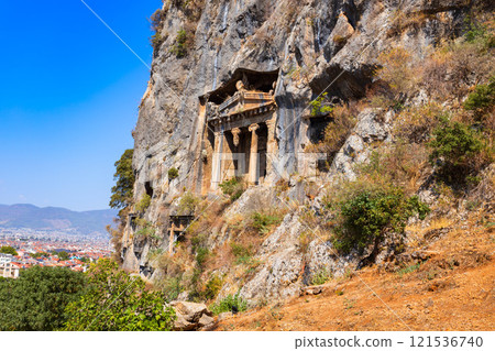 The Tomb of Amyntas is an ancient Lycian rock tomb in Fethiye city, Turkey 121536740