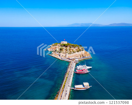 Pigeon Island aerial panoramic view in Kusadasi city, Turkey 121537098
