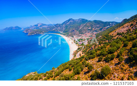 Oludeniz beach aerial panoramic view in Turkey Oludeniz beach aerial panoramic view in Turkey 121537103