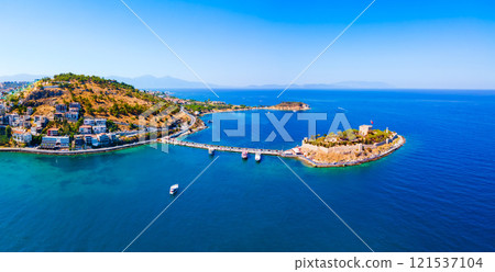 Pigeon Island aerial panoramic view in Kusadasi city, Turkey Pigeon Island aerial panoramic view in Kusadasi city, Turkey 121537104