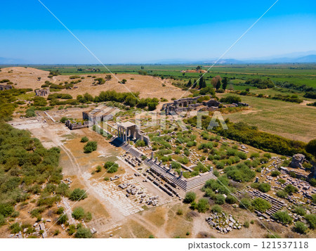 Miletus Archaeological Site aerial panoramic view near Didim city in Turkey Miletus Archaeological Site aerial panoramic view near Didim city in Turkey 121537118