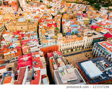 Town Hall and San Nicolas Cathedral aerial view, Alicante 121537296