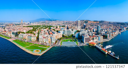 Cumhuriyet square aerial panoramic view in Izmir city in Turkey Cumhuriyet square aerial panoramic view in Izmir city in Turkey 121537347