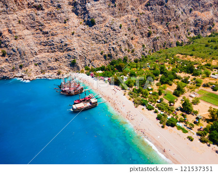 Butterfly Beach aerial panoramic view in Turkey Butterfly Beach aerial panoramic view in Turkey 121537351