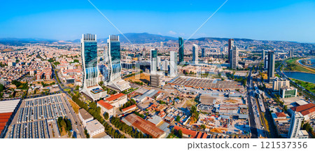 Bayrakli business district aerial panoramic view in Izmir city Bayrakli business district aerial panoramic view in Izmir city 121537356