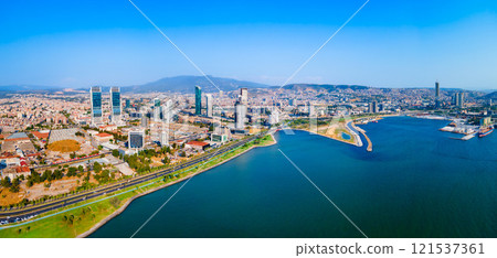 Bayrakli business district aerial panoramic view in Izmir city Bayrakli business district aerial panoramic view in Izmir city 121537361