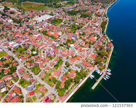 Koycegiz town and lake aerial panoramic view in Turkey 121537363