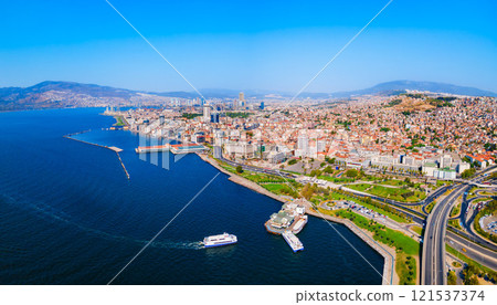 Izmir city centre aerial panoramic view in Turkey 121537374