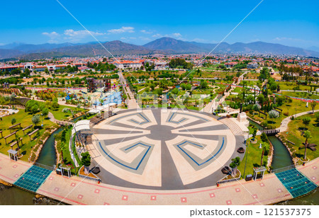 Sehit Fethi Bey Park aerial panoramic view in Fethiye city, Turkey 121537375