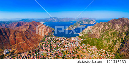 Icmeler town beach aerial panoramic view in Turkey 121537383