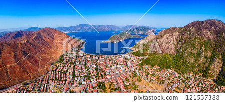 Icmeler town beach aerial panoramic view in Turkey 121537388
