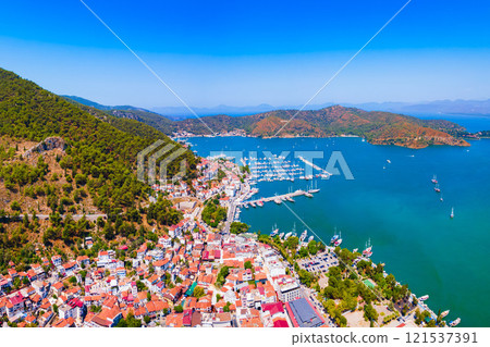 Fethiye city and port aerial panoramic view in Turkey 121537391