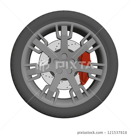 Polygonal car wheel model isolated on white background. Side view. 3D. vector illustration. Polygonal car wheel model isolated on white background. Side view. 3D. vector illustration. 121537818