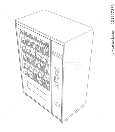 Outline of a vending snack machine from black lines isolated on a white background. Isometric view. 3D. Vector illustration. 121537876