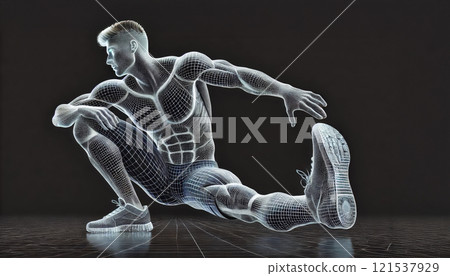 男運動員做柔軟度伸展運動 121537929