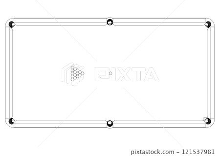 Outline of billiard table with balls from black lines isolated on white background. View from above. 3D. Vector illustration. Outline of billiard table with balls from black lines isolated on white background. View from above. 3D. Vector illustration. 121537981
