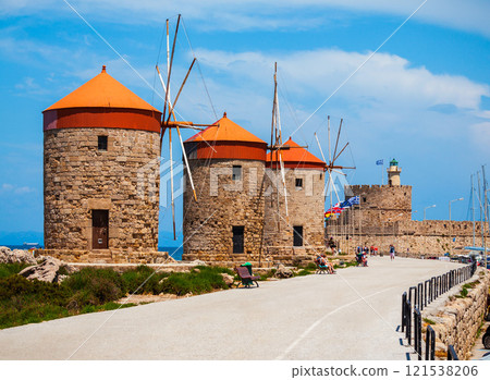 Windmills in Rhodes island, Greece 121538206