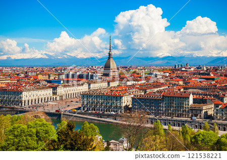 Turin city aerial vew, northern Italy 121538221
