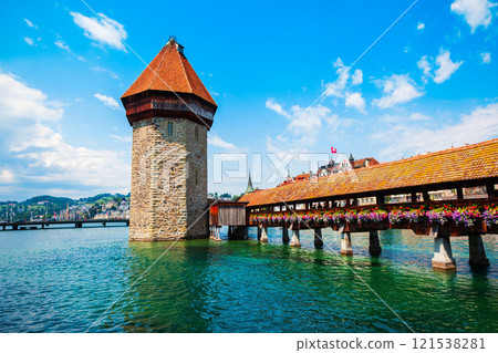 Kapellbrucke Bridge, Wasserturm Tower, Lucerne 121538281