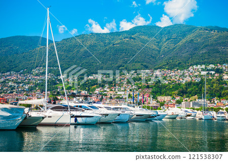 Locarno port with boats, Switzerland Locarno port with boats, Switzerland 121538307
