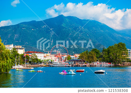 Locarno port with boats, Switzerland 121538308