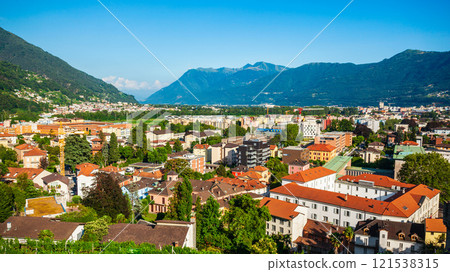 Bellinzona aerial panoramic view, Switzerland Bellinzona aerial panoramic view, Switzerland 121538315