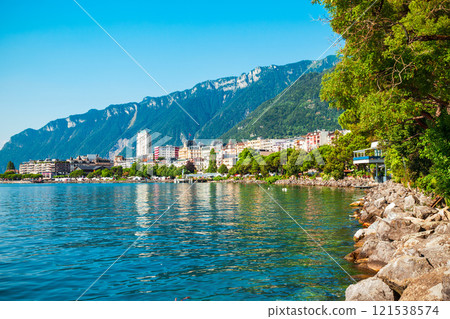 Montreux town on Lake Geneva 121538574