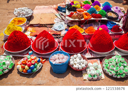 Holi powder colors in India 121538676