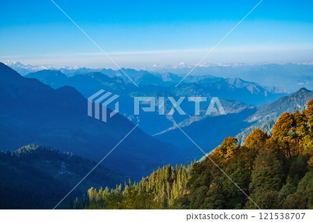 Himalaya mountains panoramic landscape, India Himalaya mountains panoramic landscape, India 121538707