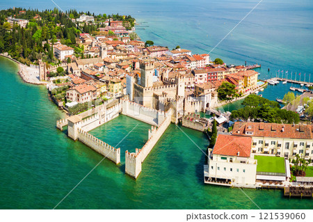 Scaligero Castle aerial view, Sirmione Scaligero Castle aerial view, Sirmione 121539060