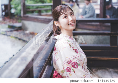 A young woman in a yukata soaking her feet in a footbath (Filming cooperation: Shibata City Film Commission Council) A young woman in a yukata soaking her feet in a footbath (Filming cooperation: Shibata City Film Commission Council) 121539129