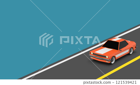 Orange Sports Coupe Car on Dark Blue Background. 3d rendering 121539421