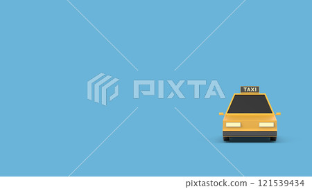 Yellow Taxi Car on Blue Background. 3D Rendering 121539434