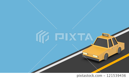 Yellow Taxi Car on Blue Background. 3D Rendering 121539436