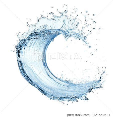 Pure splashing water creating waves and bubbles on white background 121540504