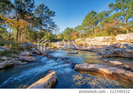 River flowing through autumn forest landscape 121540522