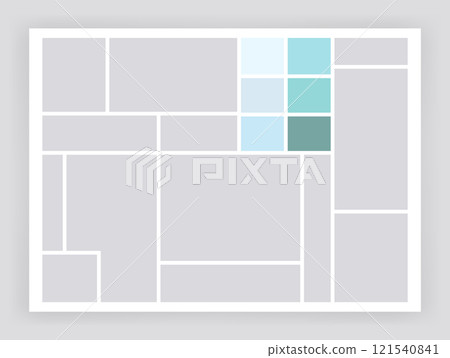 Photo collage template. Album brandboard, set portfolio images. Mood board background. Mosaic picture frame. Gallery banner. Vector illustration 121540841