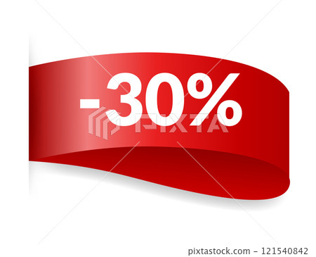 Corner or ribbons icon. Product red banner, price shopping tag. Promotion sale badge, special offer sticker. Discount and price offer concept. Vector sticker template 121540842