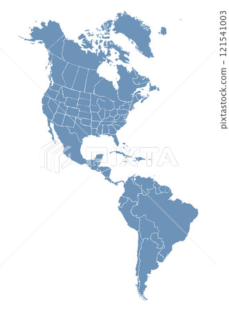 North American continent with contours of countries. Vector drawing 121541003