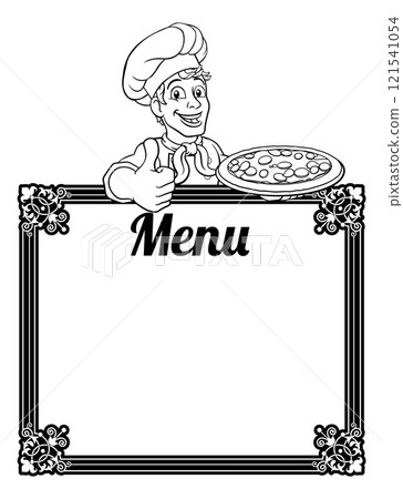 Pizza Chef Cook Cartoon Man Menu Sign Background 121541054