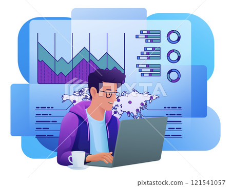 Man Working Laptop Business Report Illustration Man Working Laptop Business Report Illustration 121541057