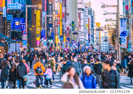 Tokyo cityscape in Japan: Towards a new era... Pedestrian mall at the east exit of Shinjuku Station at the end of the year. A threatening adult trend... A ray of hope... = December 29th Tokyo cityscape in Japan: Towards a new era... Pedestrian mall at the east exit of Shinjuku Station at the end of the year. A threatening adult trend... A ray of hope... = December 29th 121541236
