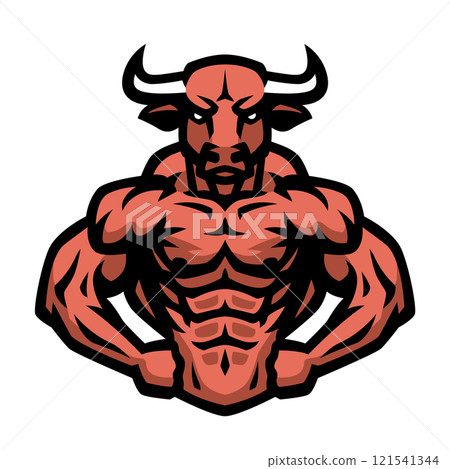 Bodybuilder with a bull head. 121541344
