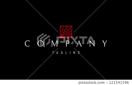 Vector red logo with an abstract image of a square with laser beams. 121541596