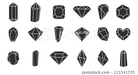 Crystal gemstone polygon stone, contour gem, polyhedron minimal. Elegant outline geometric quartz, jewel. Mineral linear icon. 121541725
