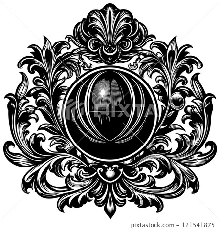 Elegant Oval Frame with Floral Motifs and Crown 121541875