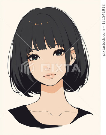 黑髮鮑伯剪女人AI圖片 121541918