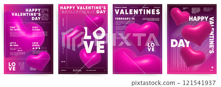 3D Valentines Day poster templates with pink heart designs, perfect for celebration, advertisements, and event promotion. Modern geometric and trendy style. 3D Valentines Day poster templates with pink heart designs, perfect for celebration, advertisements, and event promotion. Modern geometric and trendy style. 121541937