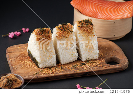 Traditional Onigiri with Furikake and Salmon Powder Traditional Onigiri with Furikake and Salmon Powder 121541976